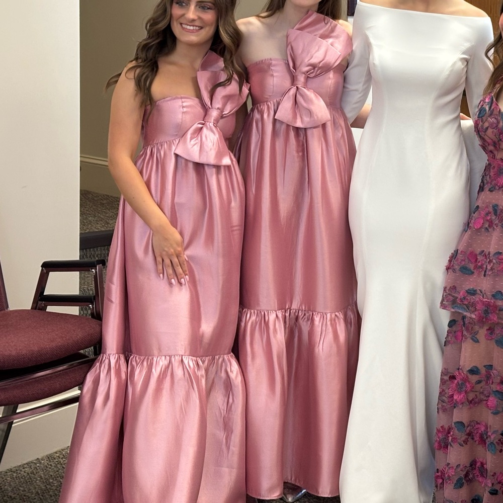 PETAL & PUP Betina Dusty Rose Pink Satin One Shoulder Bow Maxi Dress - Picture 14 of 16